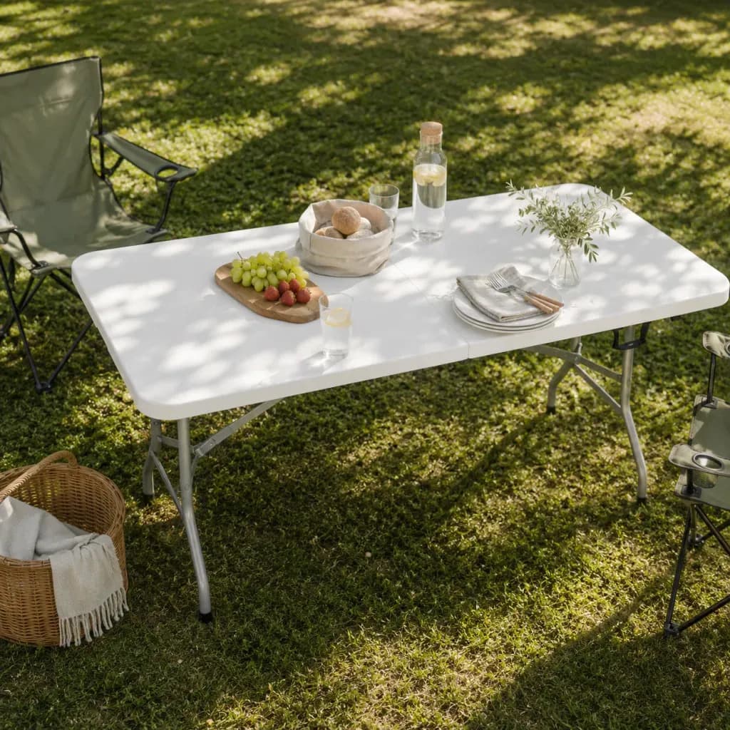 Mesa Para Jardin Exterior 180x70 Cm Plegable Calidad Superior Material 100 % Virgen Camping Portatil Picnic Unica Blanca En El Mercado Blanco