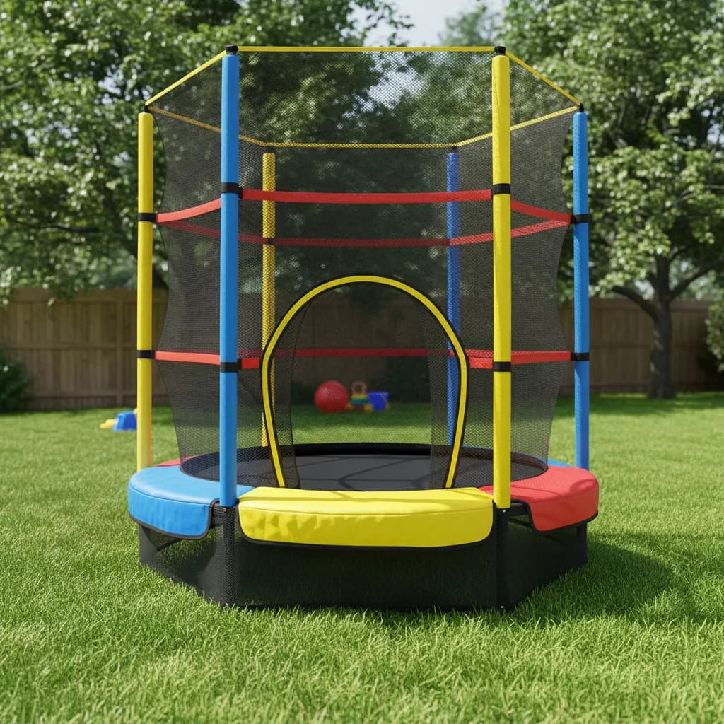 Cama Elastica Infantil 140cm Seguridad Hogar Bounce Calidad Lona de salto Negro Cobertor de resortes Multicolor