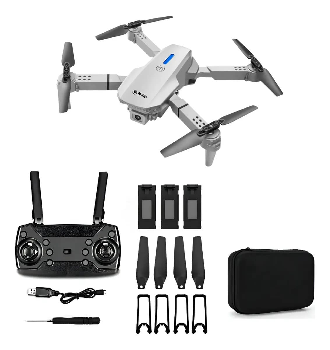 Drone Mini Con Cámara Hd Waggs 3 Baterías Recargables Gris