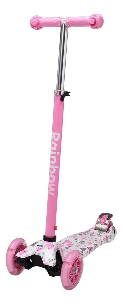 Monopatín infantil Rainbow Wind corazones ruedas LED rosa