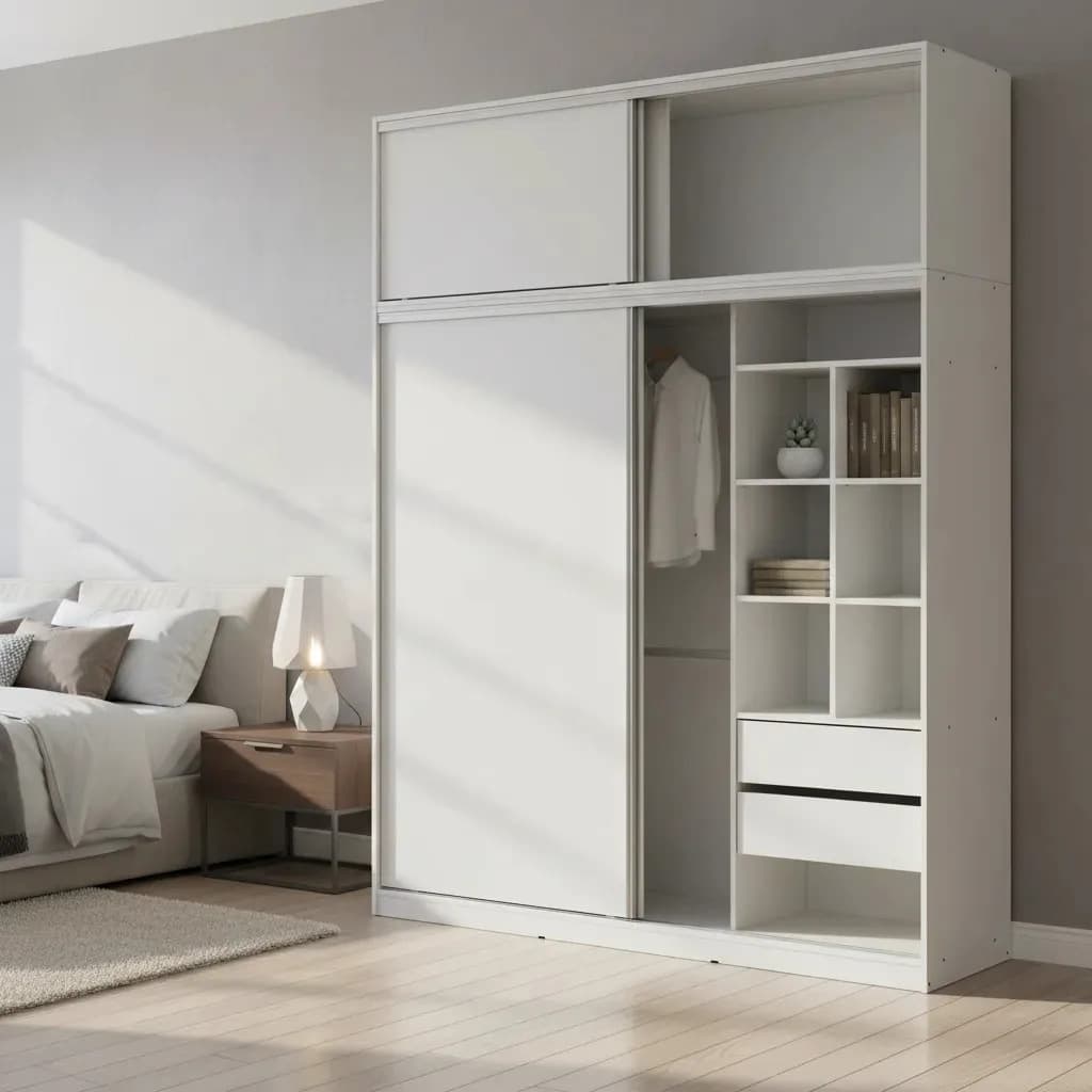 Placard Puertas Corredizas Con Alzada Baulera 180x235 Color Blanco Linea Delta Carpintería Rivadavia