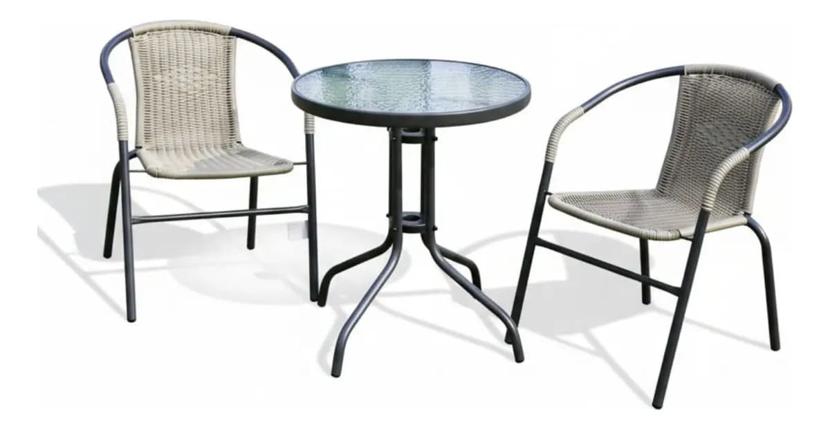 Set Juego De Jardin Patio Balcon 3 Piezas Rattan Bistro Beige