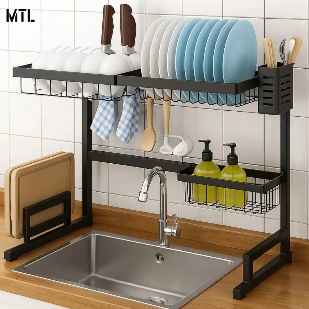 Escurridor Secaplatos Mtl De 65cm Color Negro Ideal Para Organizar Utensilios En La Cocina Hogar Y Bacha Diseño Moderno Y Duradero Facil De Montar Y Limpiar