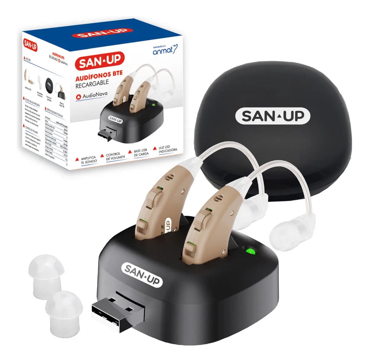 Audífonos San Up Audionova Bte Base Recargable Usb - 4 Niveles De Volumen Alta Precisión