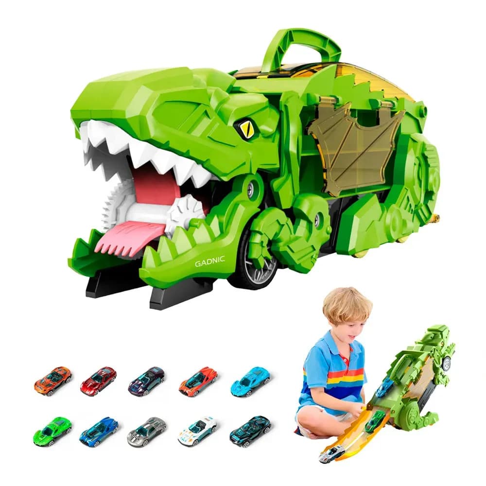 Juguete Transformer Dinosaurio Gadnic Transporte 10 Autitos Camion