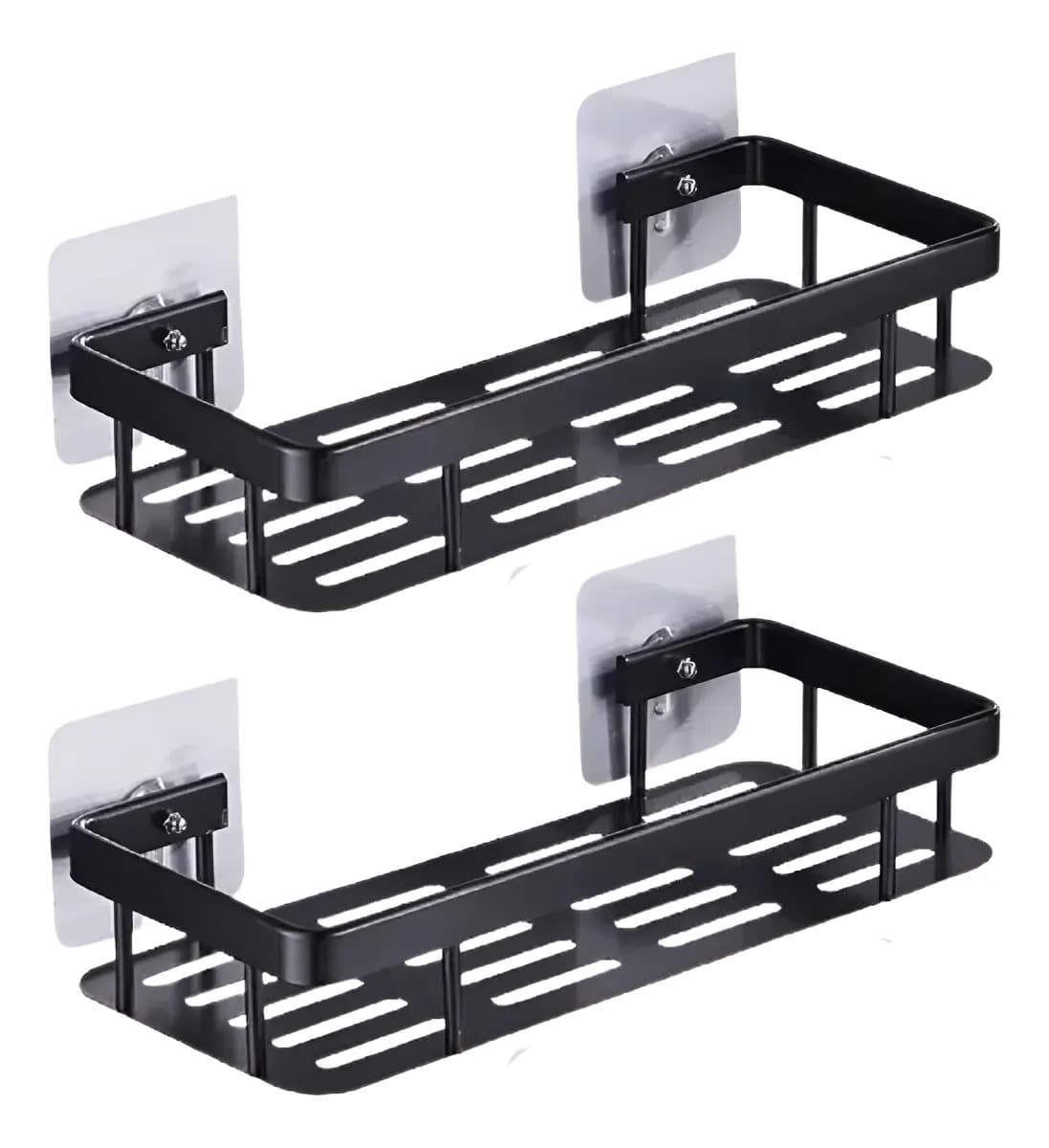 Pack x2 Estantes Repisas Con Adhesivos Para Ducha, Baño y Cocina – Organizador Baño Ducha Metálico Negro Mate con Instalación sin Perforaciones Estante Shampoo Jabonera Levys Bazar