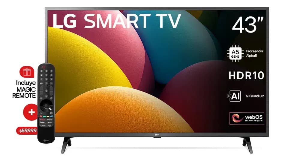 Smart TV LG 43 Pulgadas Full HD con AI Tecnologia HDR10 Pro - 43LR6750PSA