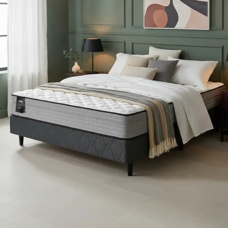 Sommier Y Colchon 2 Plazas (140x190) Sealy Linen Somun Color Gris