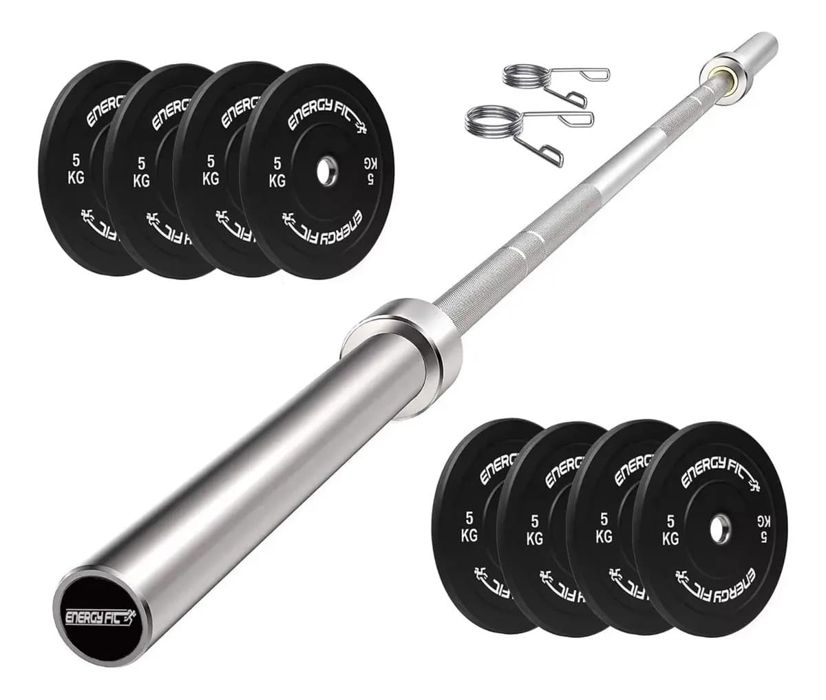 Kit Barra Olimpica 2.2 Mts 20kg + Discos Bumper 40kg Premium 8 De 5 Kg