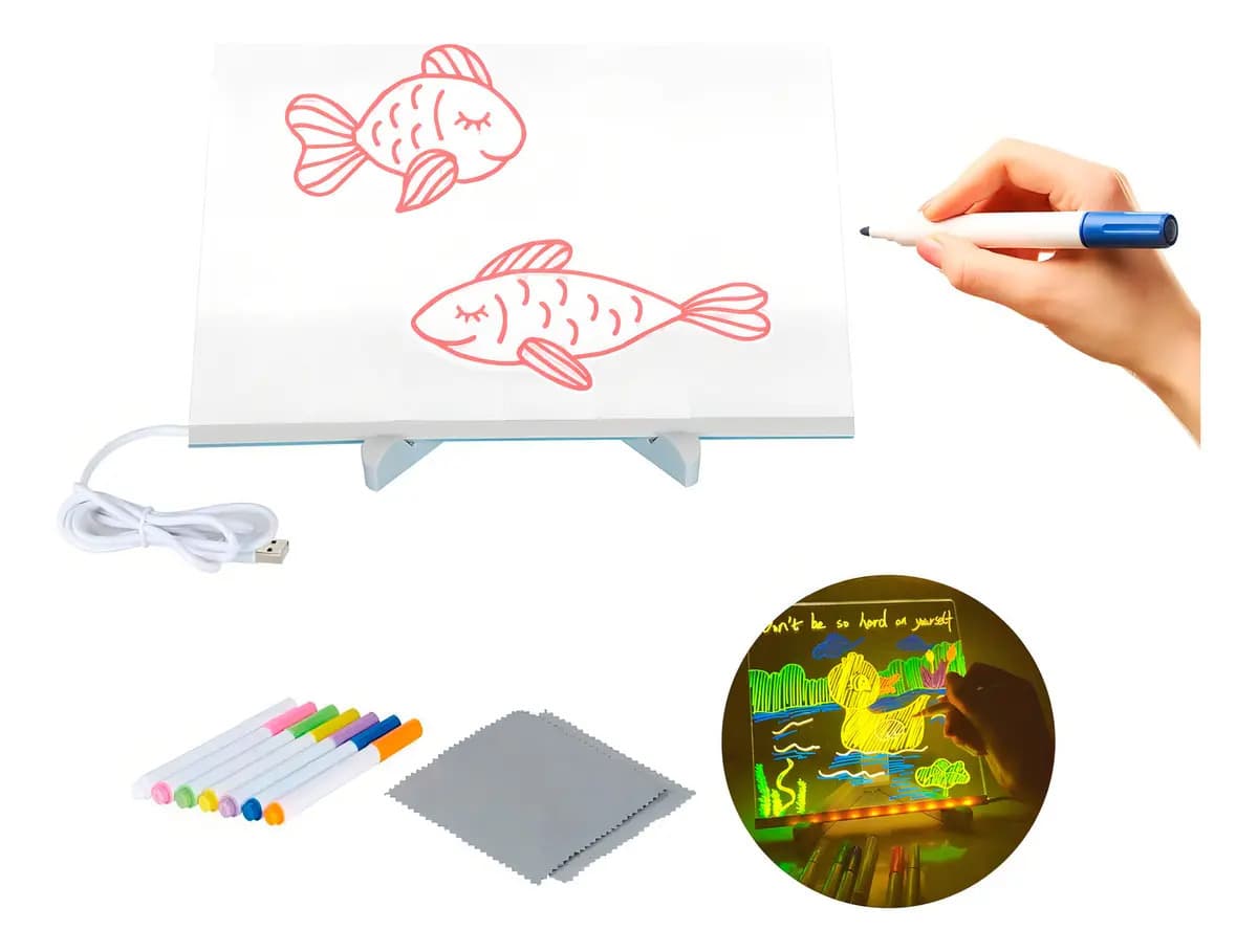 Pizarra Magica Luz Led Usb Acrilico Anotador Dibujo Lampara