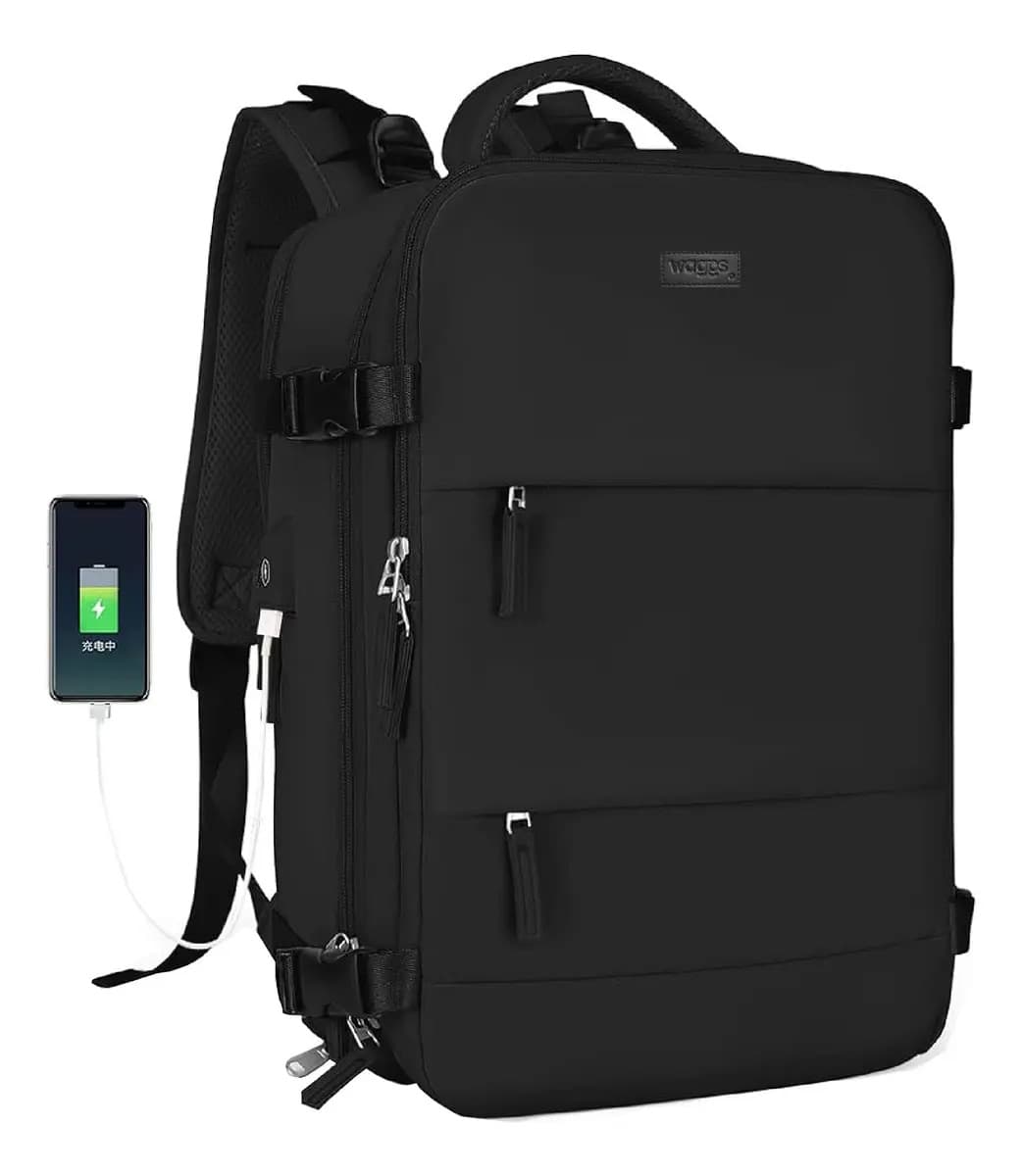 Mochila Viaje Carry On Avion Porta Notebook Waggs Negro Lisa