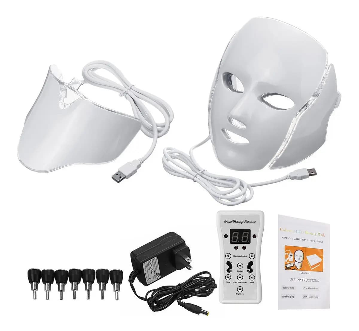 Máscara Led Facial 7 Colores Lezaya Mc-7led Con Control Y Cuello