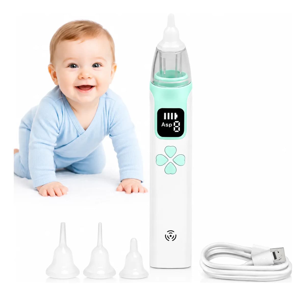 Aspirador Nasal Y Oido Bebe Electrico Succion Limpiador Usb Multicolor Display