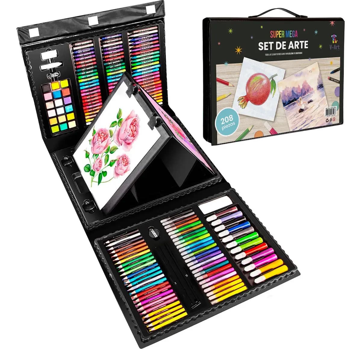 V-art By Vicky Set 208 Piezas Arte Infantil Dibujo Pintura Fibra Valija Profesional