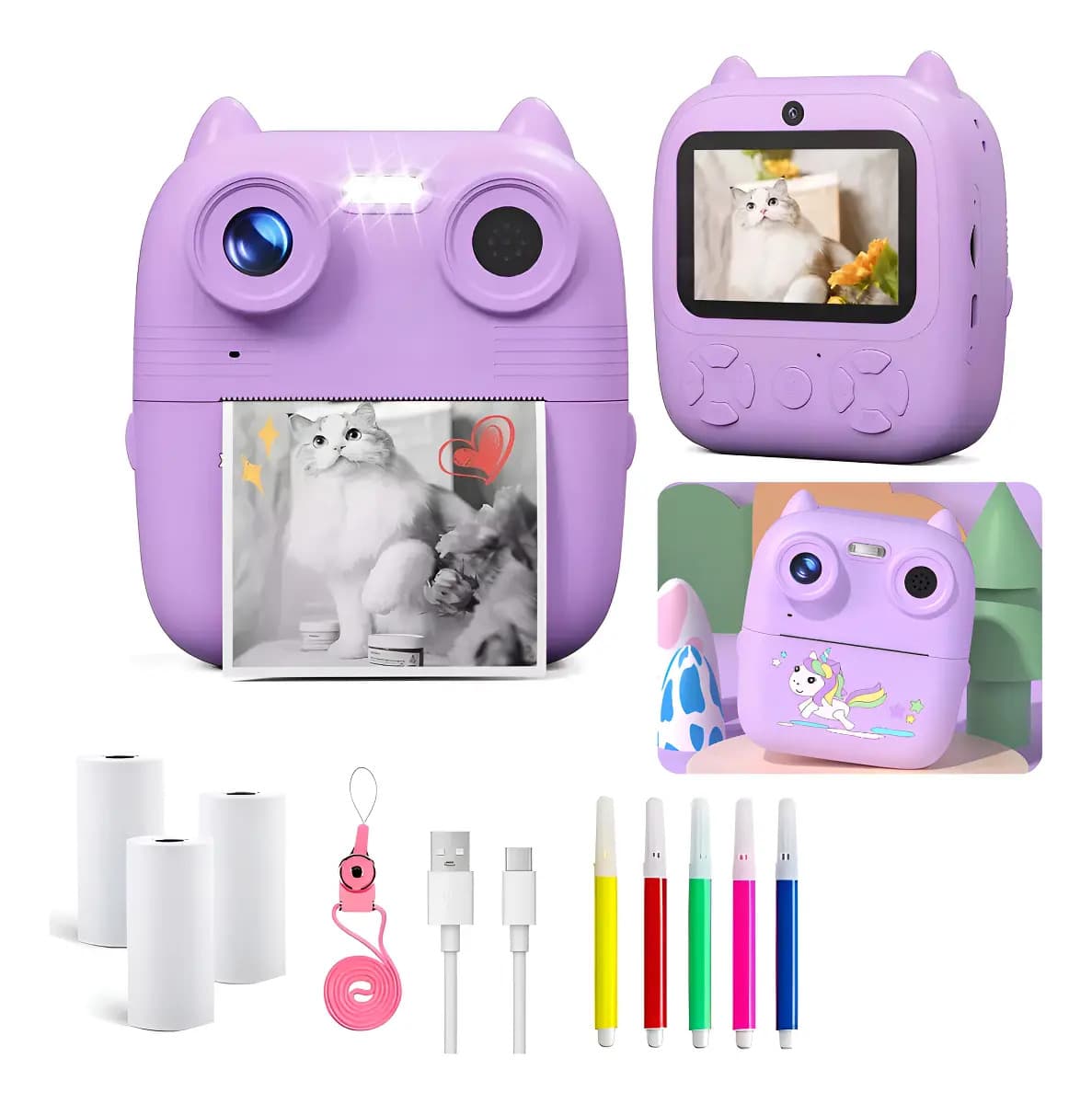 Cámara Instantánea Gamer24hs D8s Con Impresora Térmica Para Niños Violeta