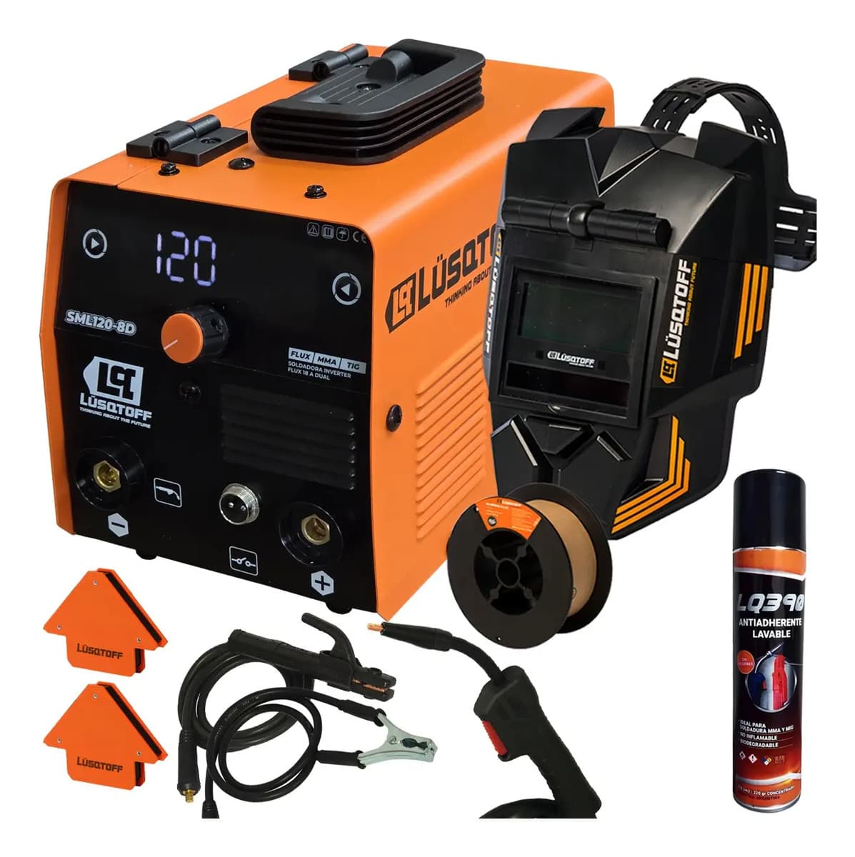 Soldadora Inverter Mig Alambre Flux Lusqtoff + Antiadherente Naranja/negro