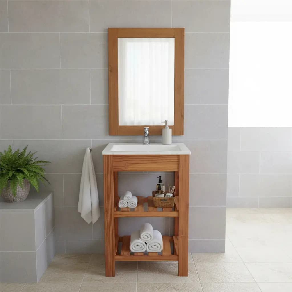 Combo Vanitory 50cm Nordico + Espejo + Griferia Calidad Moda Marrón Blanco Un Agujero