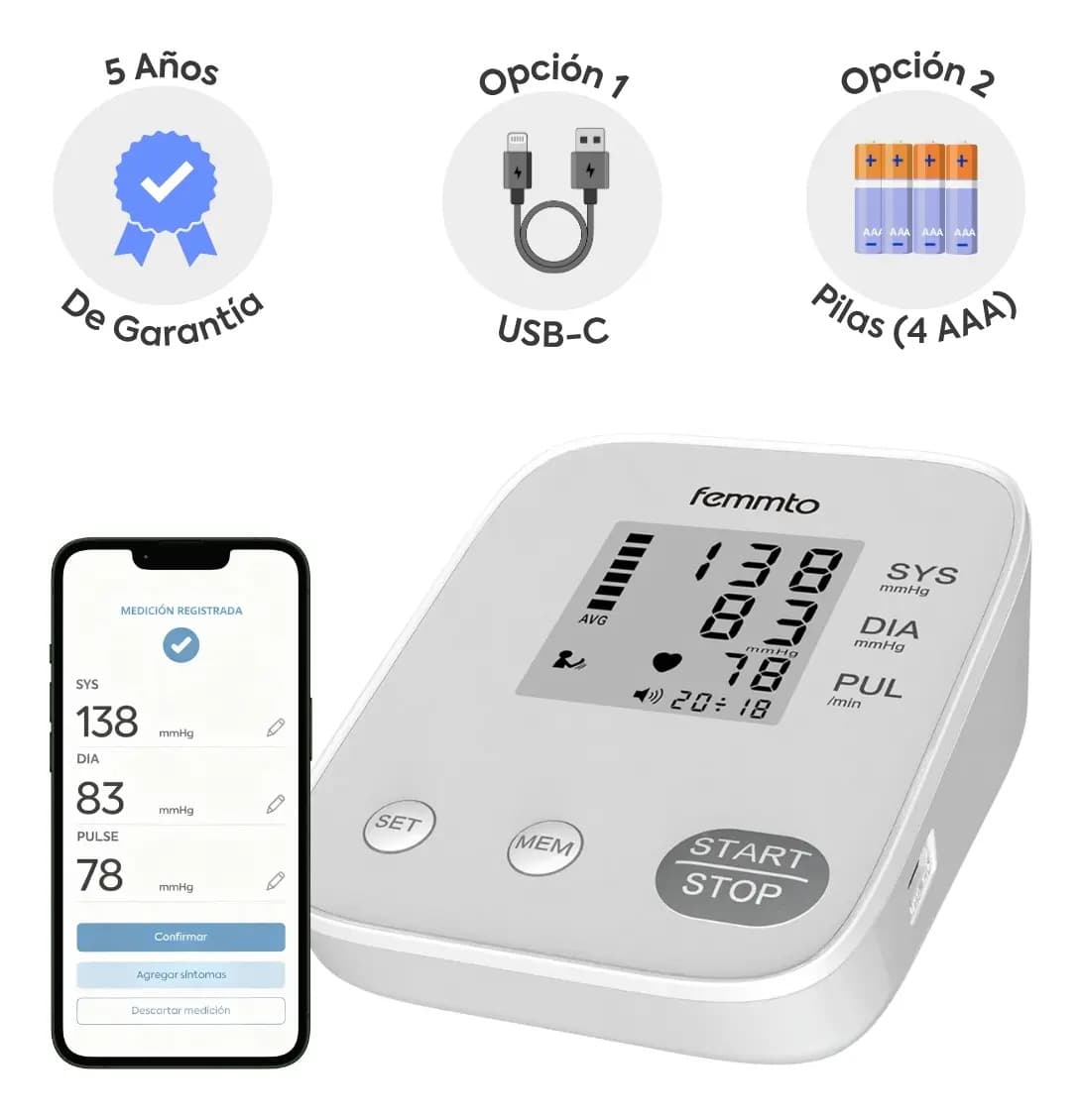 Tensiometro Digital Brazo Presion Arterial Aparato Para Tomar Presion Enfermeria Automatico Femmto Blanco