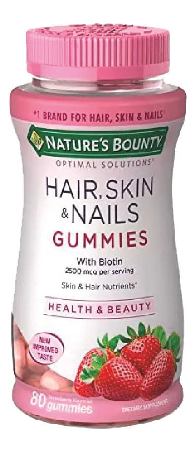 Nature's Bounty 80 Gomitas Con Nutrientes Para El Cabello Piel Y Uñas Con Biotina 2500 Mcg Por Porción Sabor Fresa Frutilla