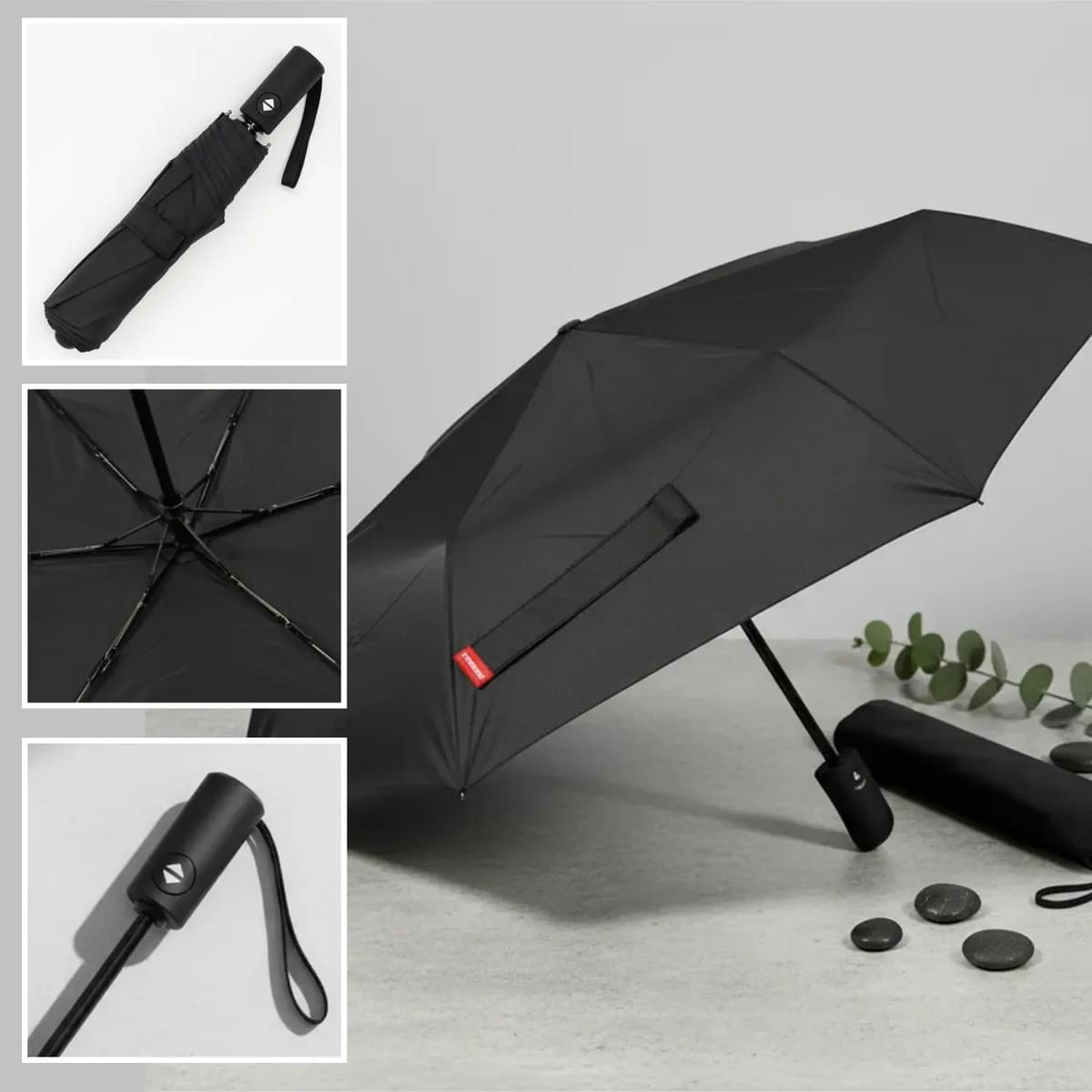 Paraguas Super Reforzado Antiviento Automático Corto Negro Liso