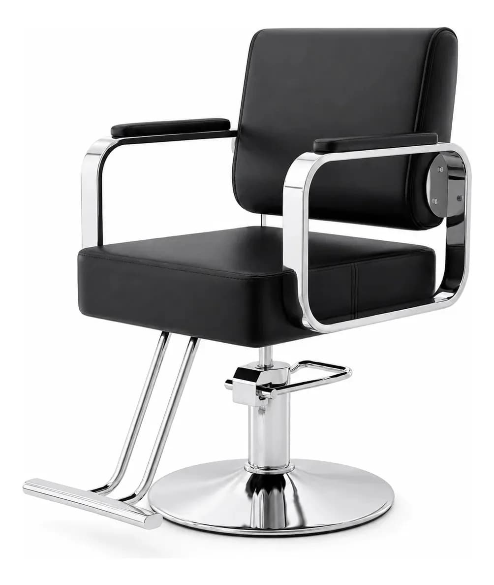 Silla Para Estética Peluquería Sillón Barbería Hidráulico Negro Fijo Redonda