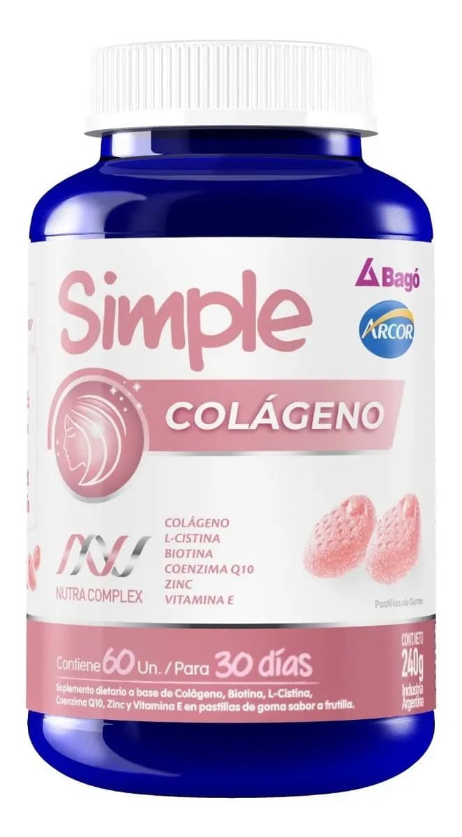 Simple Bagó Colágeno Piel+cabello+uñas X 60 Gomitas Masticables Frutilla