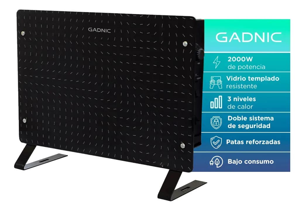 Panel Calefactor Vitroceramico Gadnic 2000w Con Termostato Y Vidrio Templado Negro