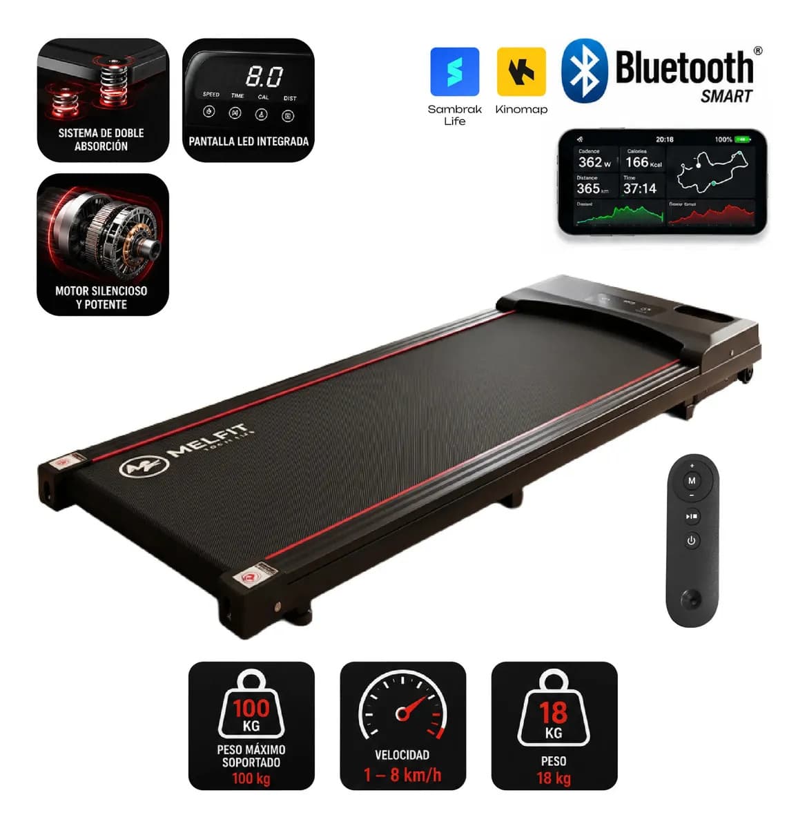 Cinta Caminadora Motorizada 8km 2hp Melfit Active Pro Bluetooth