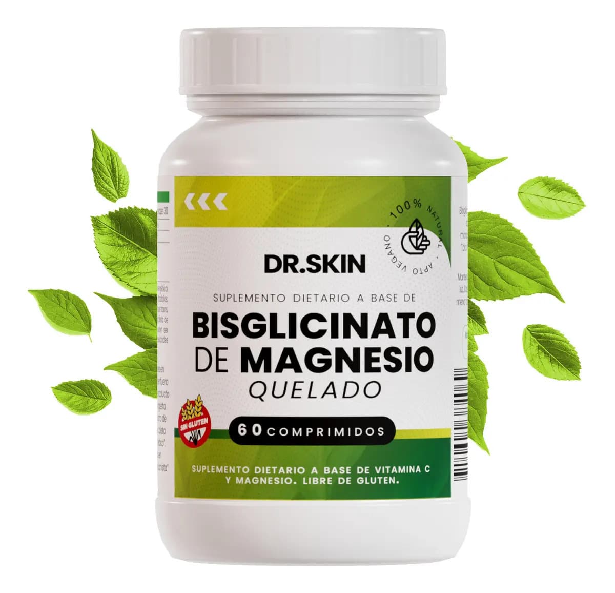 Bisglicinato De Magnesio Quelado | 1000 Mg | 60 Comprimidos | Dr Skin | ¡Dormí Mejor, Bajá El Estrés Y La Ansiedad Y Frená Contracturas Y Calambres! Alta Absorción, Energía Y Relajación | Glicinato