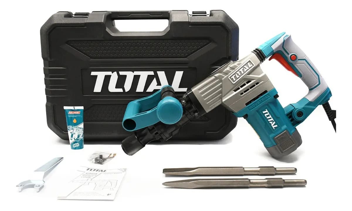 Martillo Demoledor TOTAL Alto Rendimiento 1300w Rompe Pavimento Incluye Maletín Cincel Hexagonal