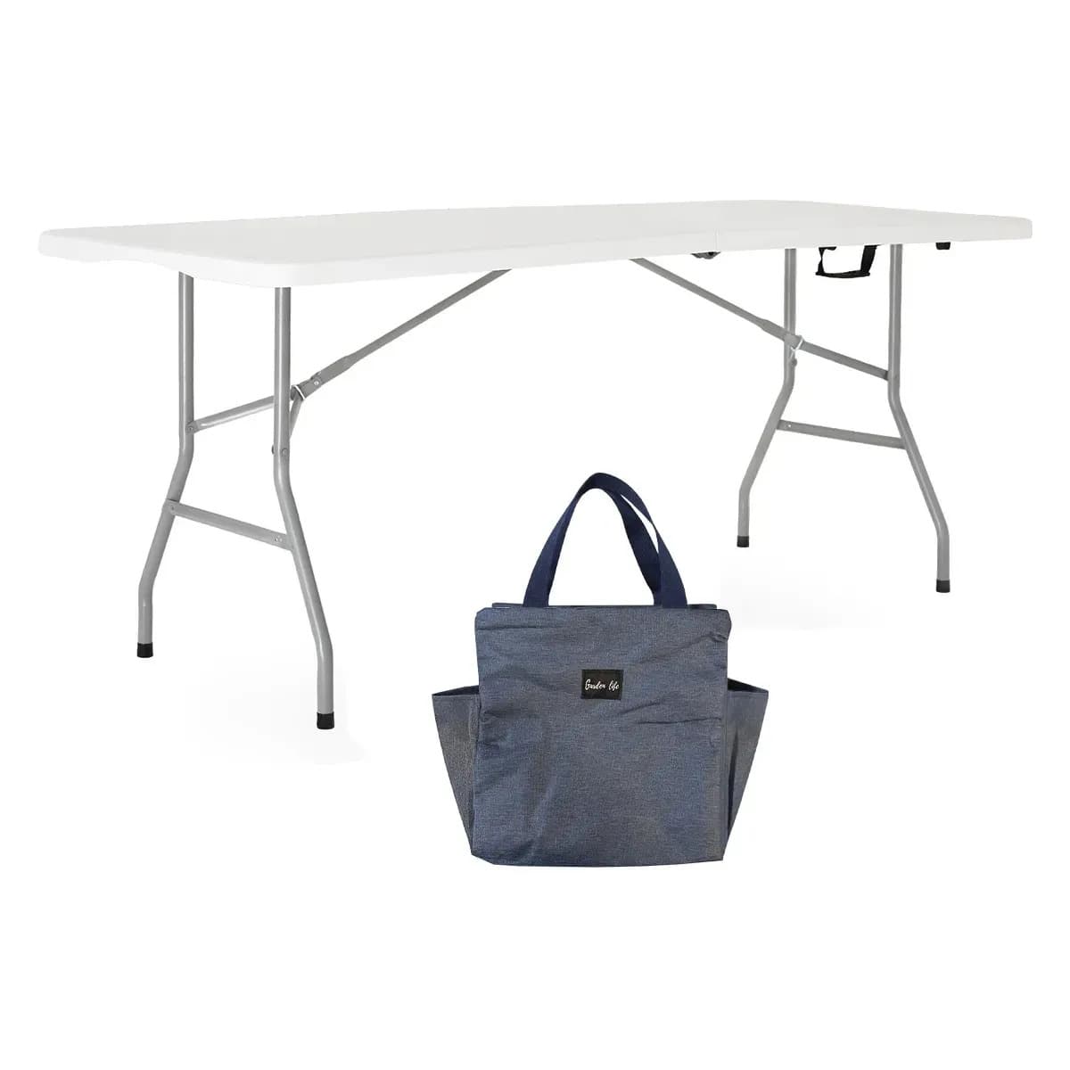 Mesa Picnic Plegable 180x74 + Bolso Termico Calidad Superior Material 100 % Virgen Camping Jardin Unica Blanca En El Mercado Blanco