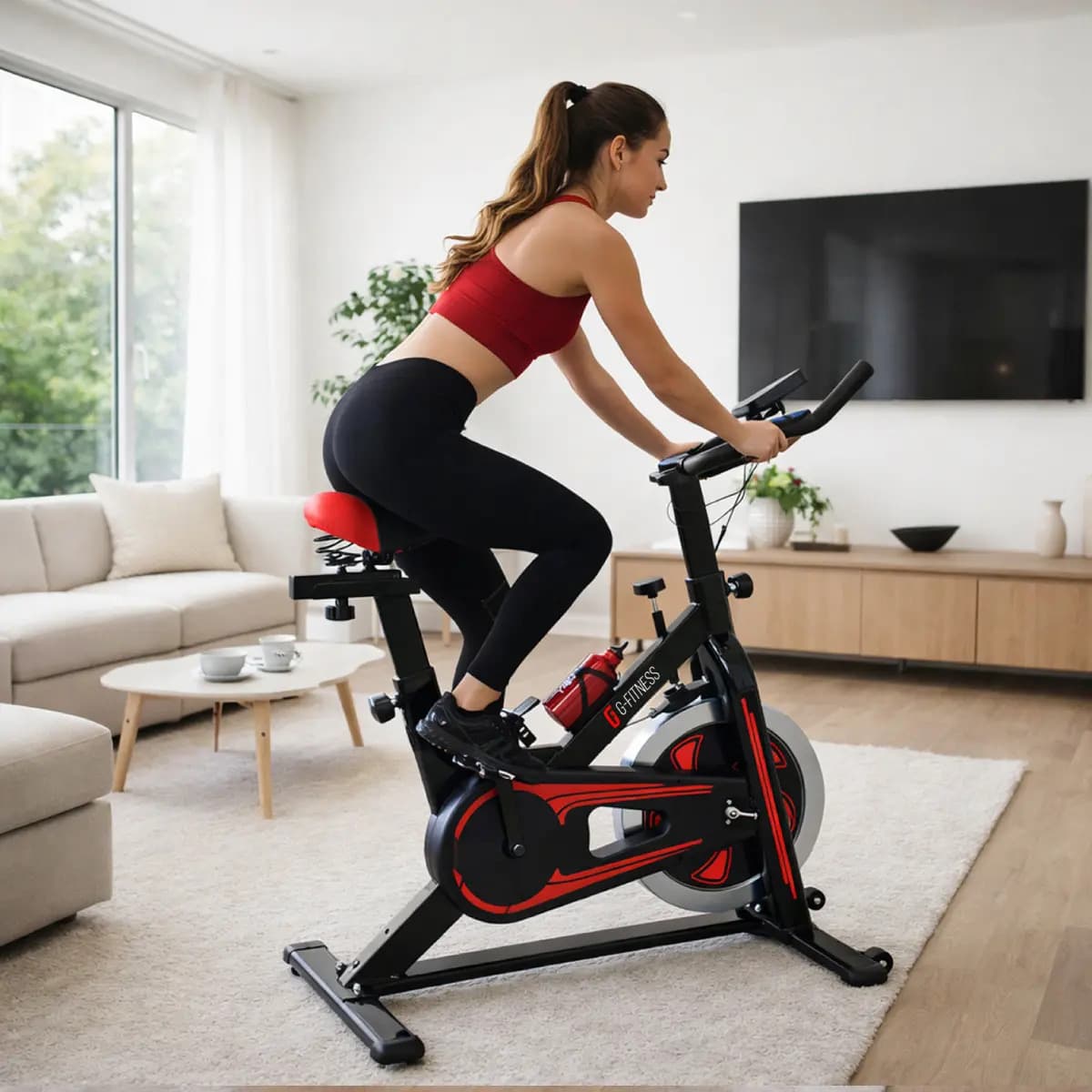 Bicicleta Fija Residencial - Tj-1723 - Disco Inercia 5kg - Resistencia Mecanica 120 kg Manubrio Ajustable Asiento 5 Niveles Ruedas