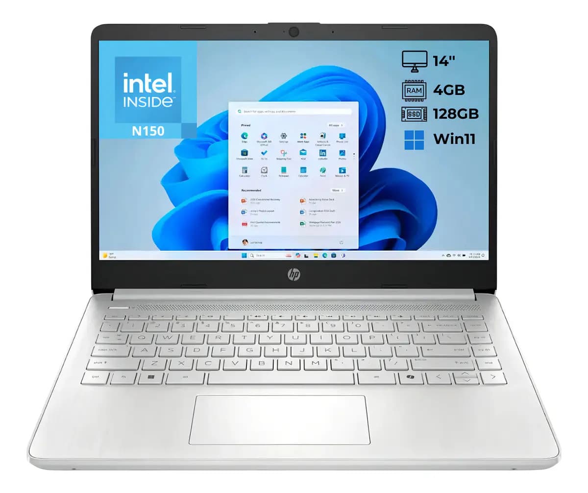 Notebook Hp 14 Plata Intel N150 4gb Ram 128gb Almacenamiento Portátil Básico Económico Gris