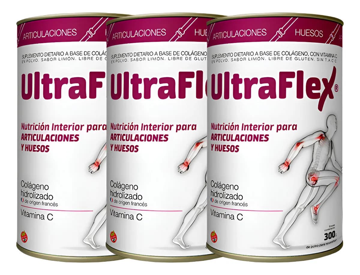 Pack X3 Suplemento Colágeno Trb Pharma Ultraflex En Polvo Sabor Limón 300g