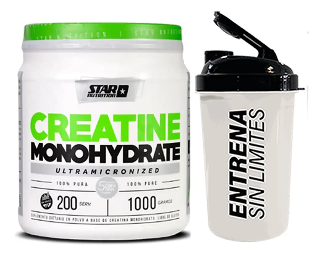 Creatina Monohidratada Star Nutrition 1kg Sin Sabor + Shaker