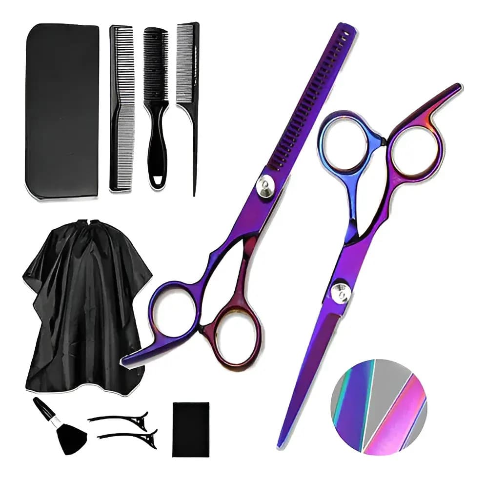 Kit De Barberia Peluqueria Salon Capa Tijeras Cepillo Peines Estuche Unisex Veoquiero