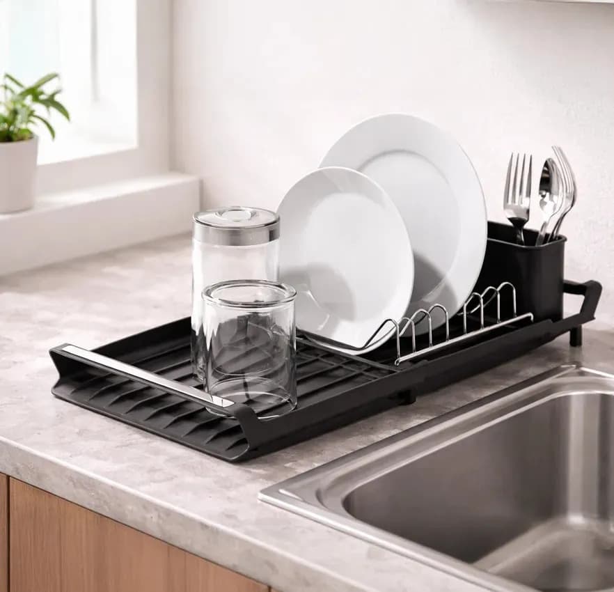 Escurre Seca Platos Extensible Acero Cromado Hogar Actual Negro
