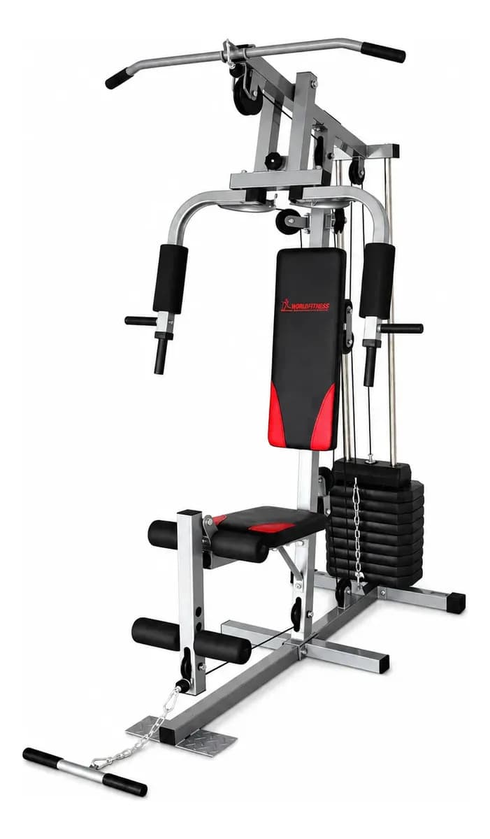 Multigimnasio C/50kg Reforzado 30 Funcion World Fitness 7000 Gris Negro Y Rojo