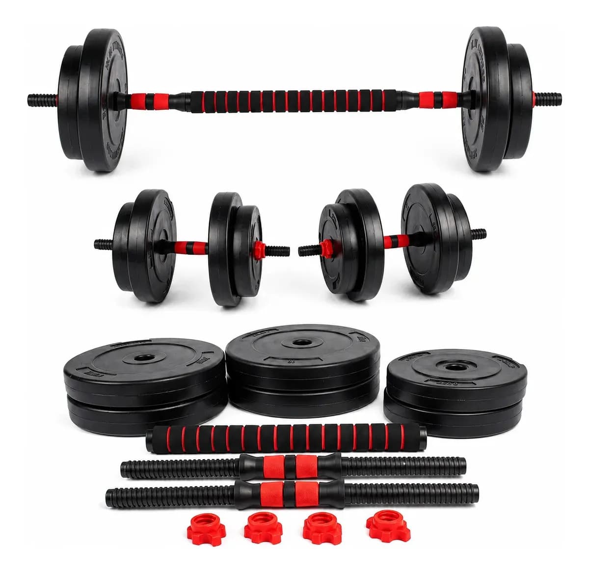 Kit Mancuernas Y Barra Con Tope A Rosca 25 Kg Discos Pvc