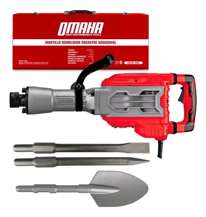 Martillo Demoledor Omaha 60j 1700w 3cincel Pala Punta Plano