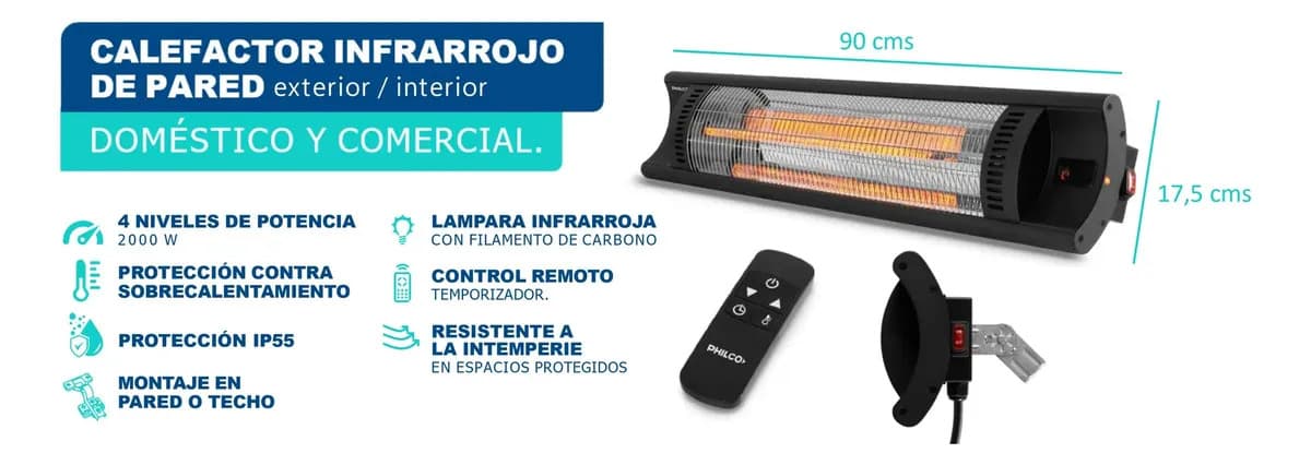 Calefactor Infrarrojo De Pared Philco Pbsv2022p 2000w