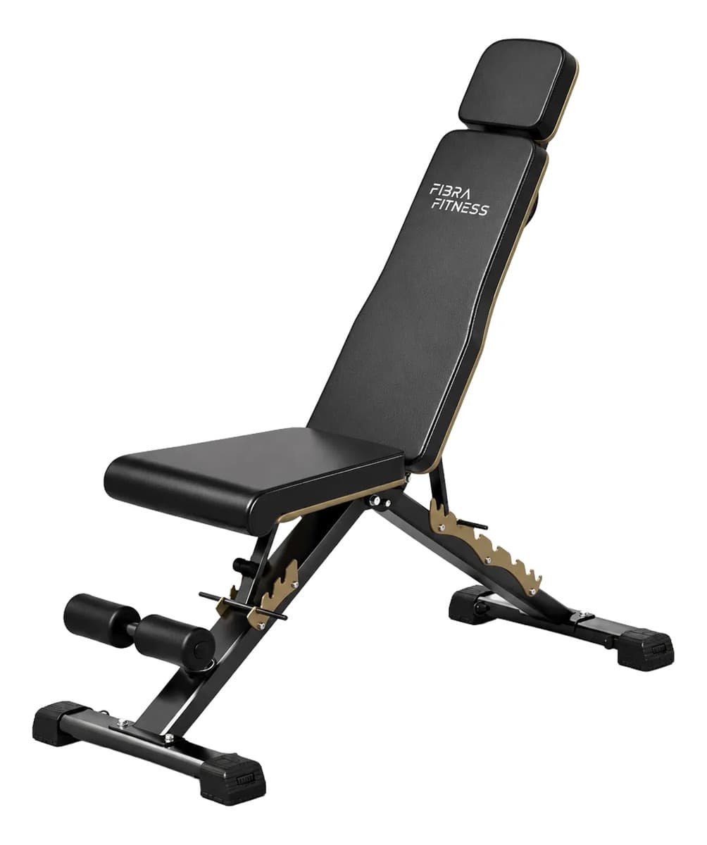Banco Gimnasio Multiangular Asiento Respaldo Regulable Pesas Negro Con Dorado